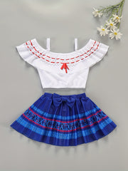 Girl's Geometric Print Bikini Set with Camisole Top & Skirt