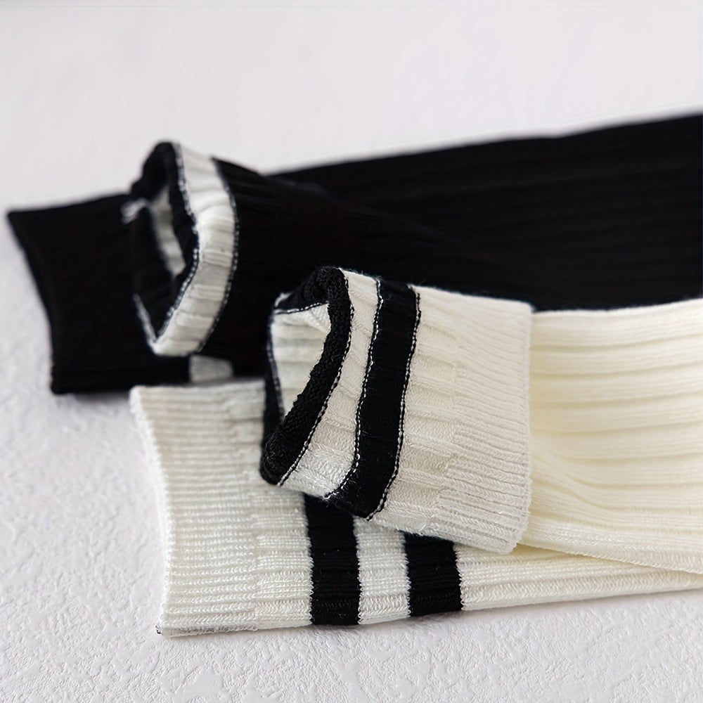 2 Pairs Kids Striped Cotton Knee High Socks for School Uniforms
