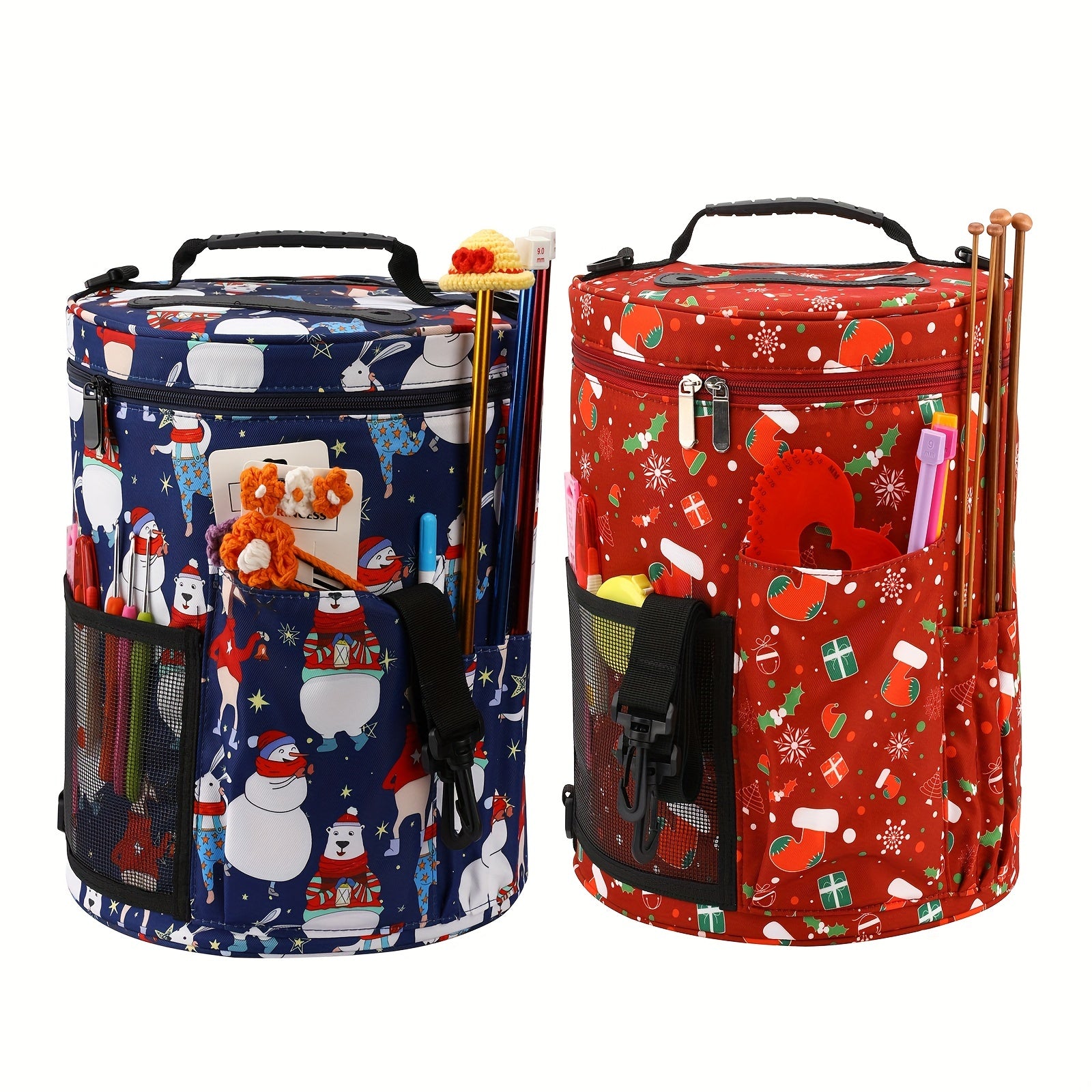 Christmas Theme Yarn Bag Knitting Storage Crochet Cylinder Portable