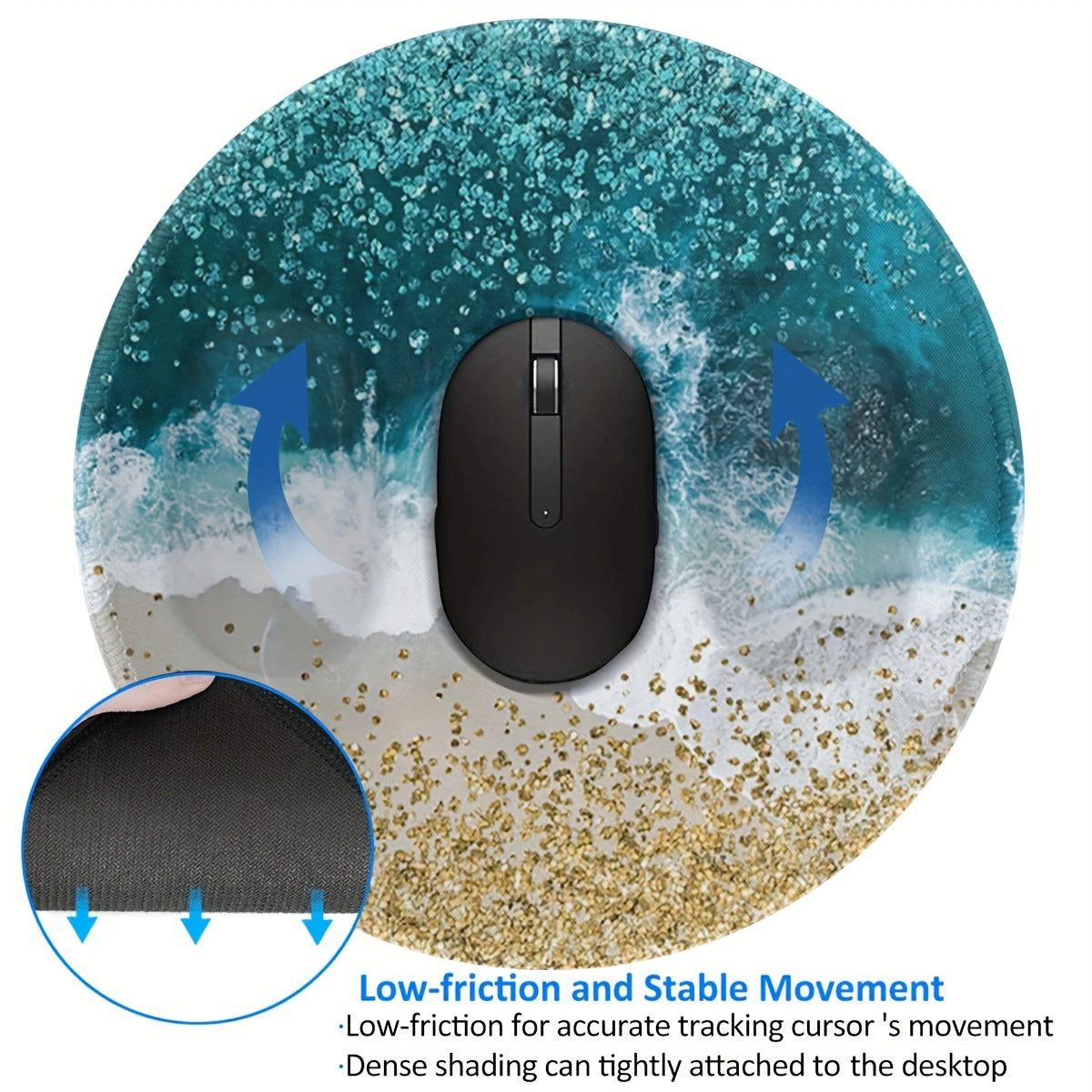 Glitter Beach Breeze Pattern Round Mouse Pad Non Slip Rubber Base Mousepad