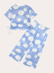 Cloud Pattern Lace Up Pajama Set