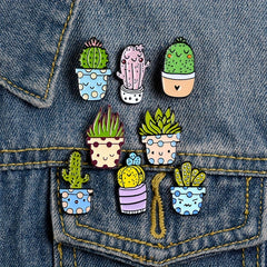 Cute Cactus Succulent Potted Brooch for Girls