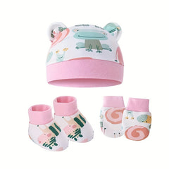 5pcs Baby Tire Hat Set with Anti-scratch Gloves & Foot Cover