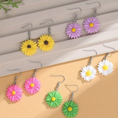10pcs Small Chrysanthemum Drop Earrings - Colorful Dangle Earrings for Girls