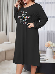Women's Slogan Print Long Sleeve Casual Lounge Dress
