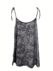 Casual Cami Top Random Print Round Neck Tie Shoulder