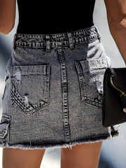 High Waist Ripped Denim Skirt Slim Fit Women's Clothing