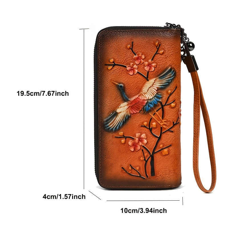 Vintage Style Leather Ladies' Wallet Large Capacity Phone Holder Zipper Closure