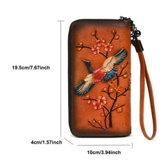 Vintage Style Leather Ladies' Wallet Large Capacity Phone Holder Zipper Closure