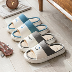 Linen Slides Slippers Casual Non-slip Home Shoes Open Toe Sandals