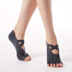 Comfy Anti Slip Yoga Socks with Cross Straps for Stability