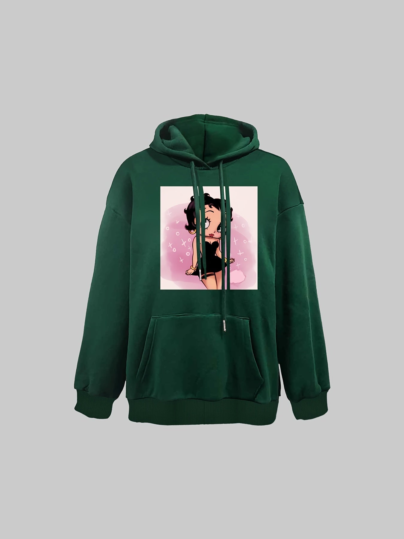 Cartoon Print Hoodie Drawstring Casual Hooded Sweatshirt