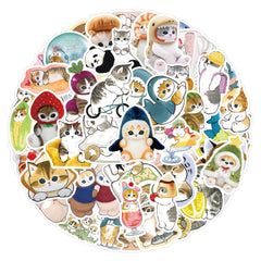 57pcs Cat Stickers Vinyl Kitten Decals for Water Bottles Mixed Colors