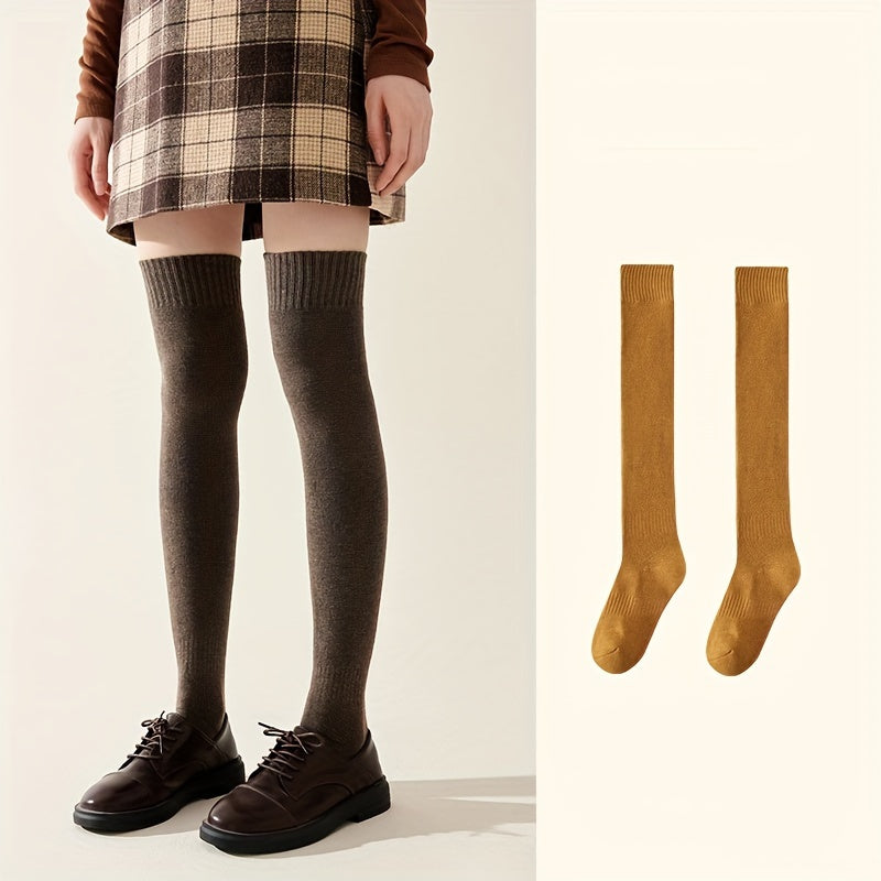 2 Pairs Women's Thicken Knee Socks Plus Cashmere Warm Stockings