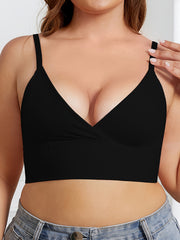 Women's Plus Size Deep V Neck Bralette with Padded Longline Design