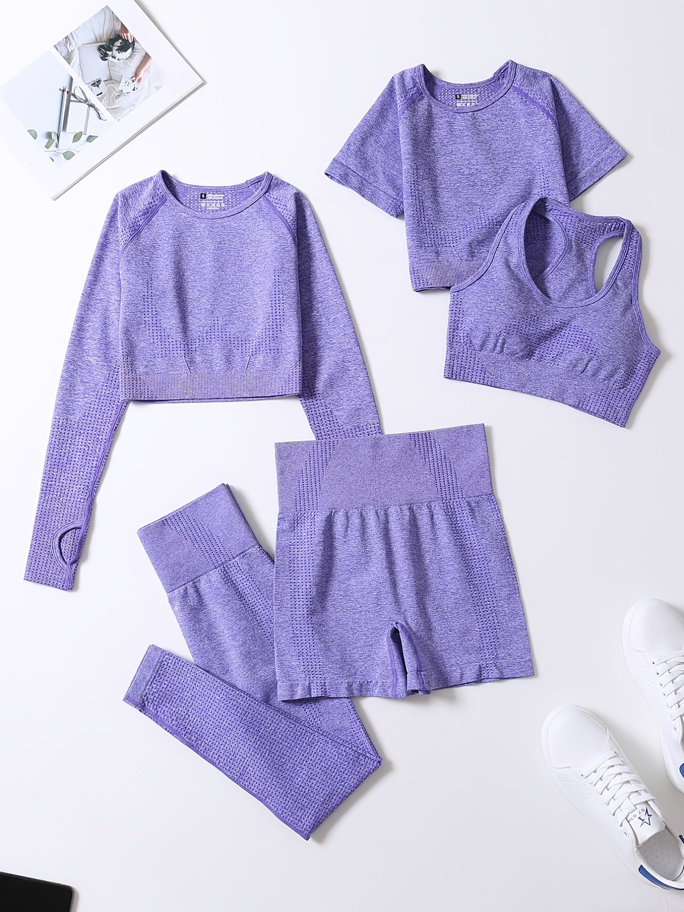 5pcs Seamless Yoga Suits Tank Top & Cropped Top & Long S