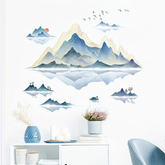 2pcs Confucius Mountain Water Painting Wall Stickers Living Room Decoration
