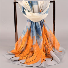 Leaf Flower Print Chiffon Scarf Gradient Sunscreen Travel Beach Towel