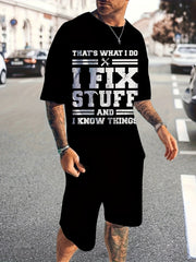 Men's Fix Stuff Print T shirt Active Shorts Set For Fitness