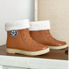 Women's Waterproof Fleece Liner Lace Up Rain Boots
