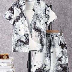 Boys Ink Painting Casual Outfit Short Sleeves Shirt & Shorts