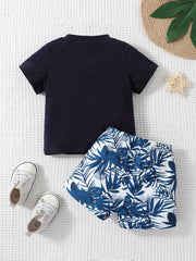 2pcs Baby Boys Resort Outfit Print T shirt & Shorts Set
