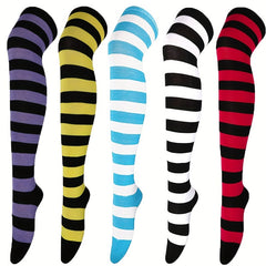 5 Pairs Striped Thigh High Socks Cosplay Over The Knee Socks
