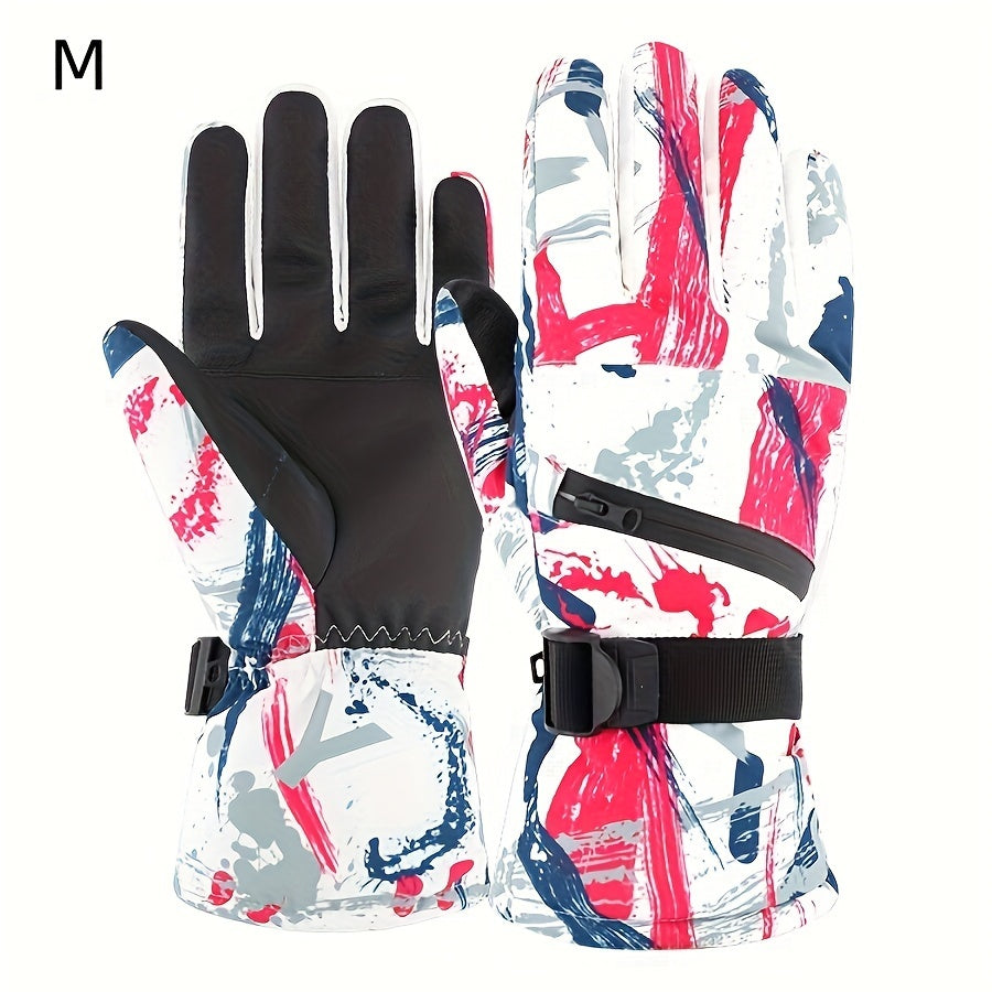Thickened Winter Graffiti Gloves, Waterproof & Warm Touch Screen, Ice Skating