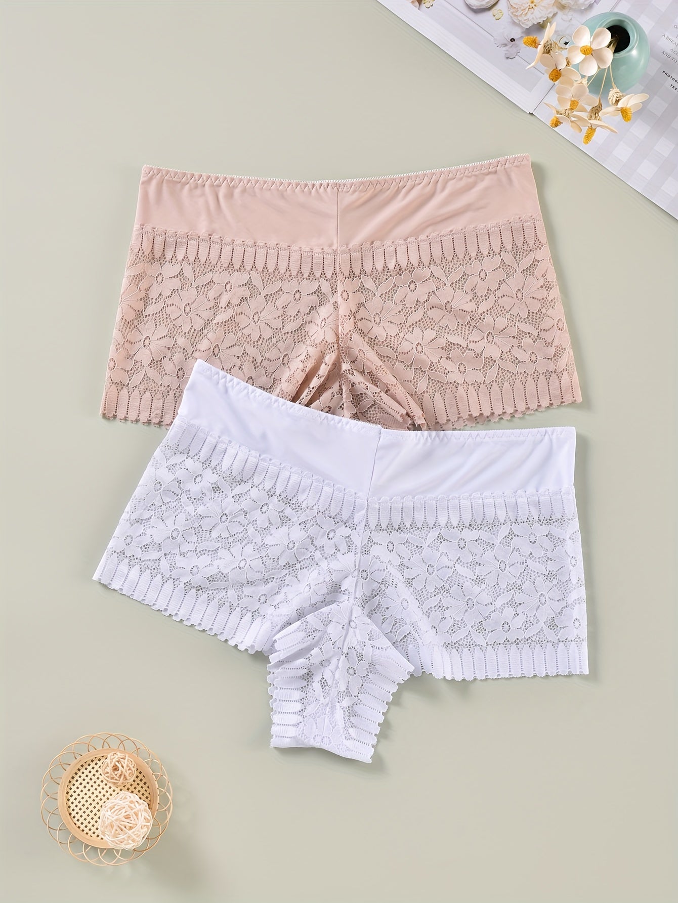 2 Pack Plus Size Lace High Rise Briefs Set