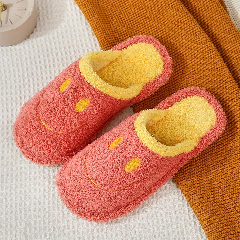 Cozy Smile Face Plush Slippers Warm & Fuzzy Shoes