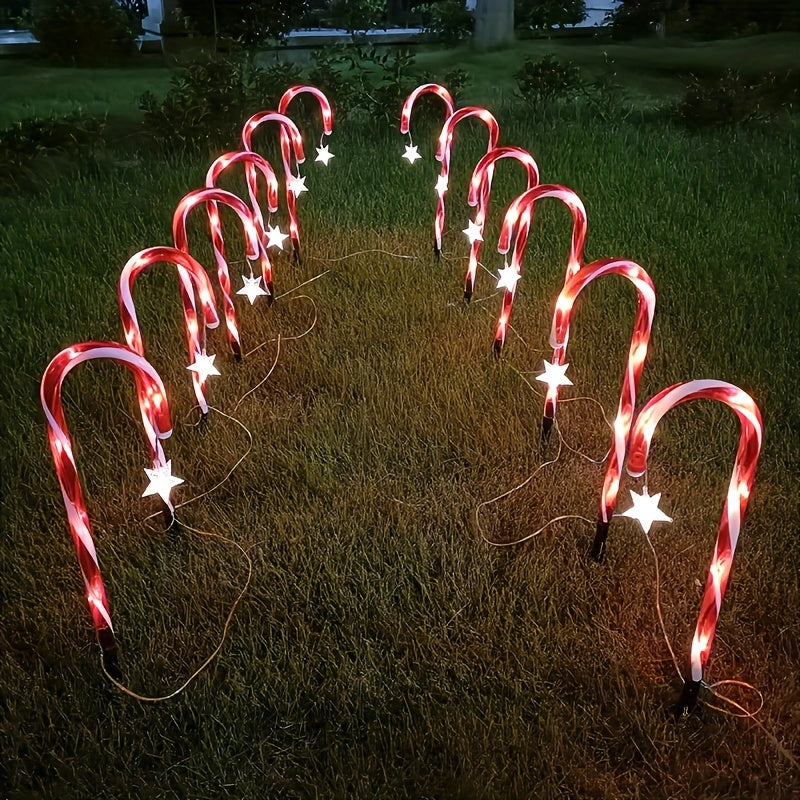 5pcs Solar Candy Cane Outdoor Decor Lights