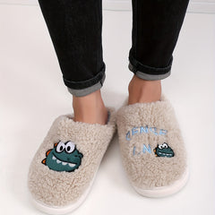 Men's Dinosaur House Slippers Cozy Plush Anti-Skid Winter Indoor Shoes