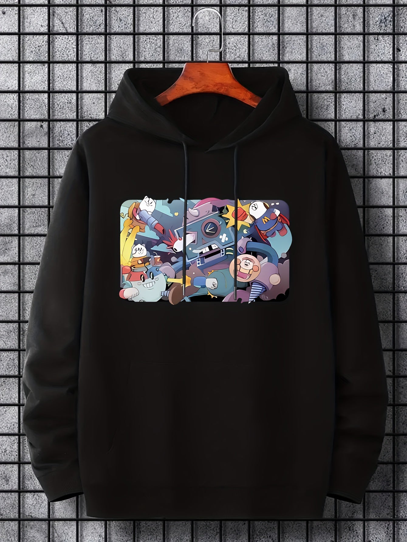 Men's Cartoon Graphic Hoodie Casual Drawstring Hooded Sweatshirt