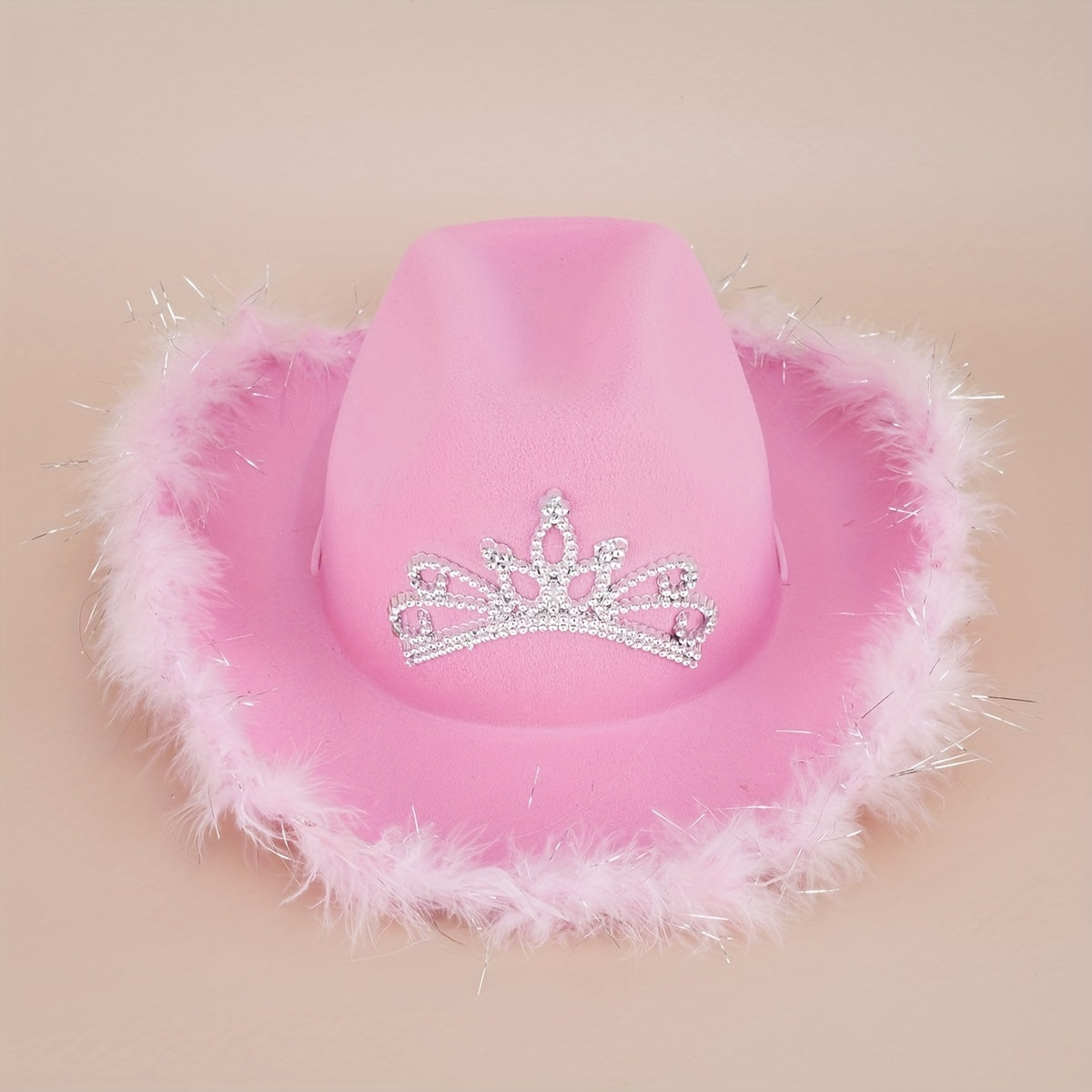 Y2K Pink Feather Cowgirl Hat Rhinestone Crown for Women