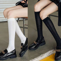 2 Pairs Solid Cable Crew Socks Soft Knee Length Stockings