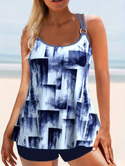 Tie Dye & Leopard Print Plus Size Tankini Set