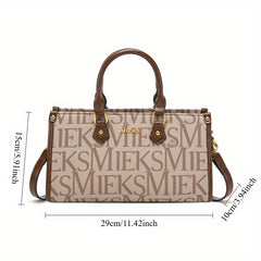 Beige Split Leather Tote Bag with VIKING Print Removable Strap Zipper Closure