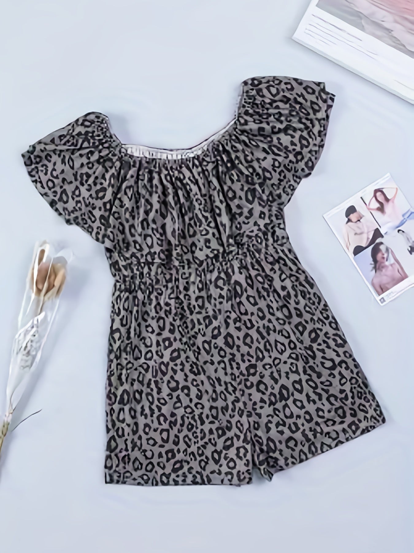 Sexy Leopard Print Romper with Ruffle Trim