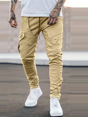 Men's Drawstring Cargo Pants Zip Pocket Slim Fit Outdoor Pants