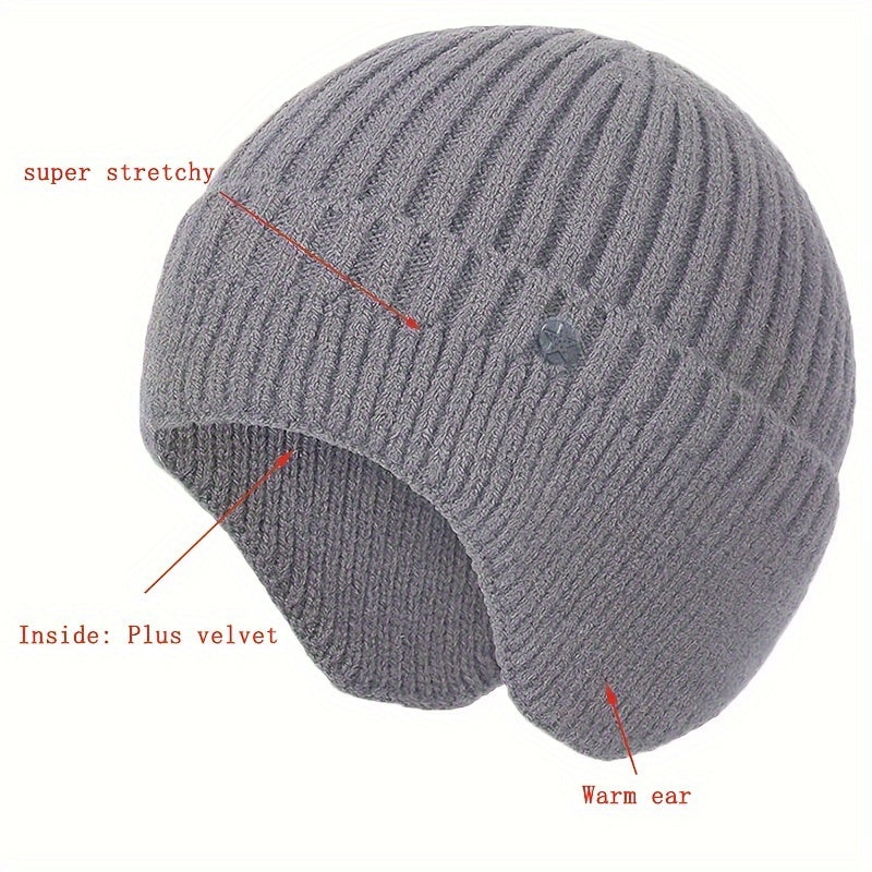 Winter Velvet Knit Hat With Earflap Skull Warm Cap Beanie Hat