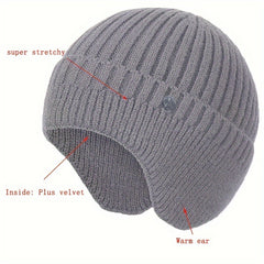 Winter Velvet Knit Hat With Earflap Skull Warm Cap Beanie Hat