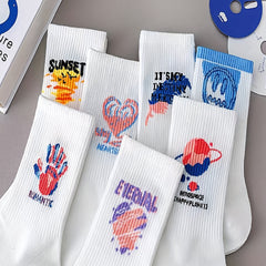 7 Pairs Cartoon Graffiti Socks Women's Stockings
