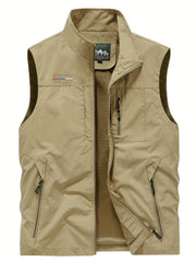 Men's Zip Pocket Stand Collar Solid Vest Outdoor Casual Sports Vest