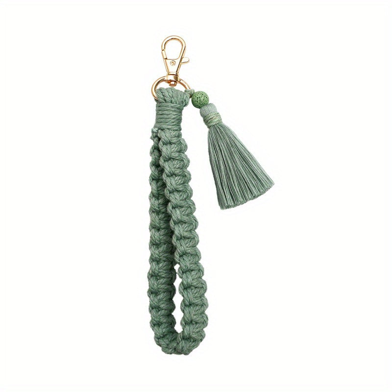 Boho Braided Bracelet Keychain Tassel Key Ring Purse Bag Charm