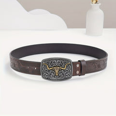 Embossed Leather Belt Retro Casual Waistband For Men