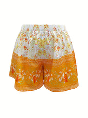 Colorblock Floral Print High Rise Loose Shorts
