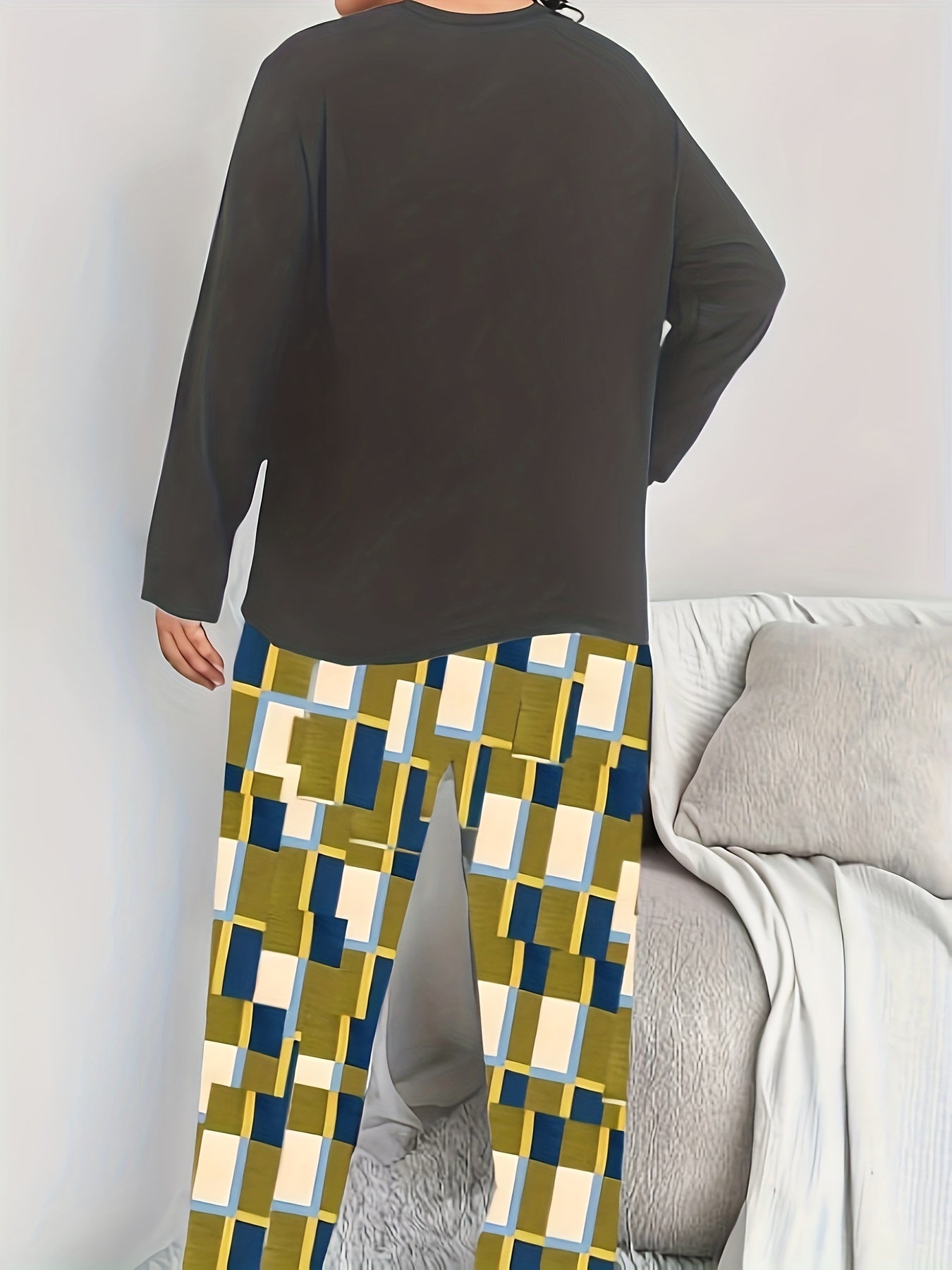Plus Size Heart Print Long Sleeve Pajama Top