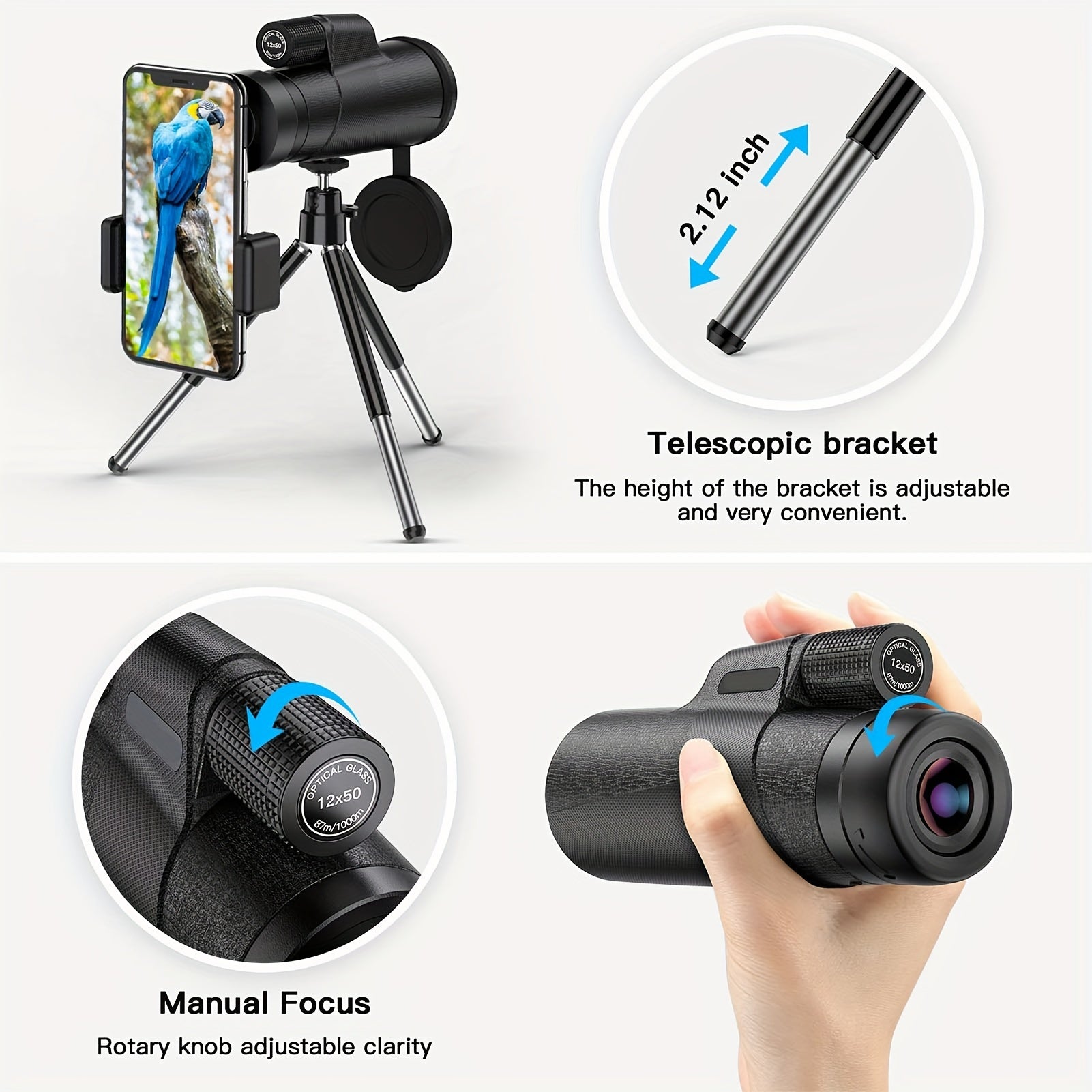 HD 12x50 Monocular Telescope for Outdoor Concerts and Wildlife
