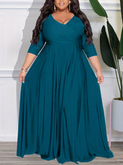 Long Sleeve Surplice Neck Maxi Wedding Dress