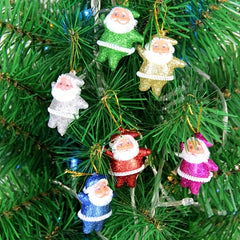 6pcs Mini Old Man Pendant Christmas Tree Decoration Golden Powder Christmas Doll